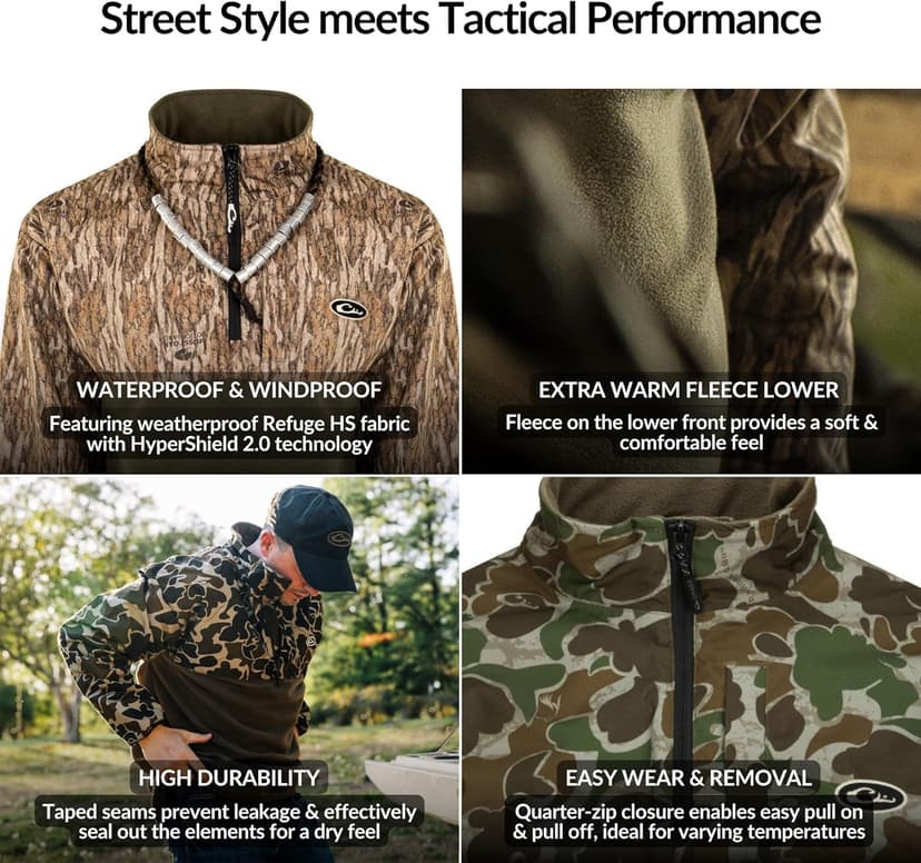 Drake Waterfowl Men's MST Quarter 1/4 Zip Refuge Eqwader Waterproof Windproof Breathable Resistant Outdoor Hunting Jacket