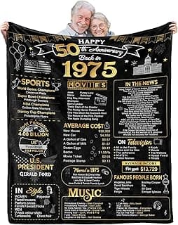 50th Anniversary Wedding Blanket Gifts Gift for 50th Wedding Anniversary Golden 50 Years of Marriage Gifts for Couple Wife Husband Dad Mom Parents Back in 1975 Blanket 60Lx50W