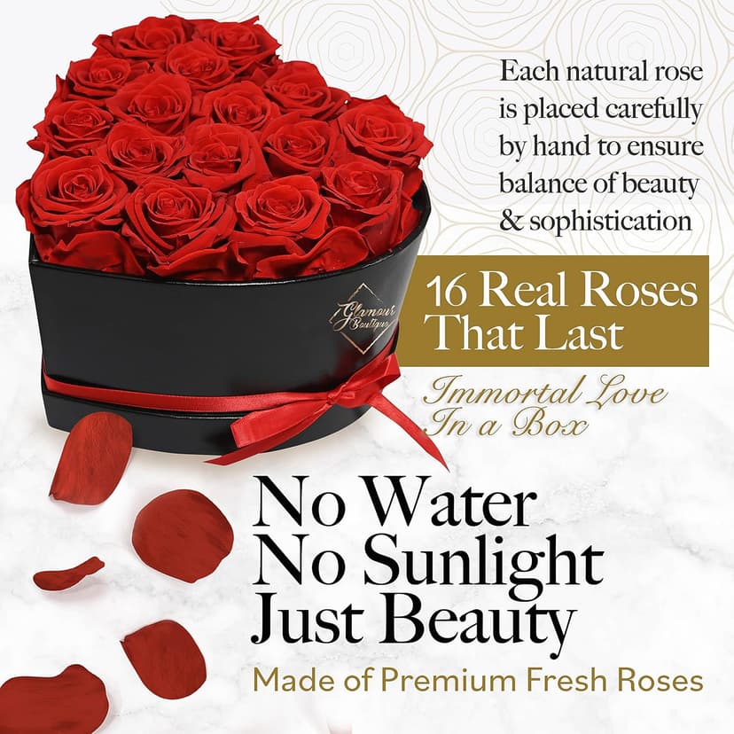 16 Flower Forever Heart Shape Box - Preserved Roses Gift for Her, Preserved Flowers, Red