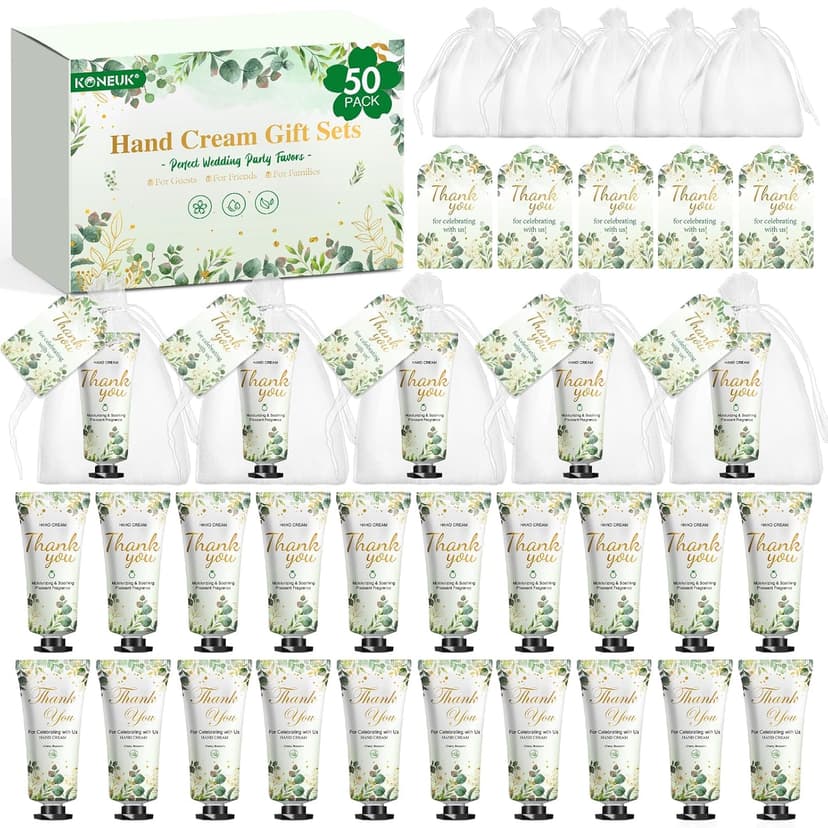50 Pack Bulk Hand Cream Gifts Sets, Wedding Party Favors, Bridal Shower Gifts and Baby Shower Party Favors for Guests with Organza Bag and Thank You Card, Bulk Thank You Gifts for Women(Eucalyptus)