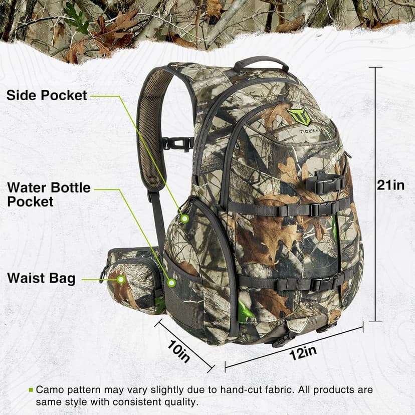 TIDEWE Hunting Backpack, Waterproof Camo Hunting Pack with Rain Cover, Long-Lasting Large Capacity Hunting Day Pack for Rifle Bow Gun (Next Camo G2)