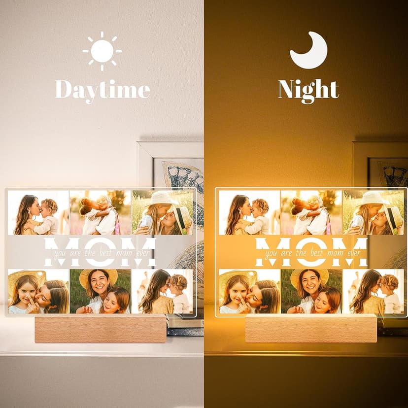 Personalized Gifts for Mom from Daughter Son, Custom Picture Frames with Photos, Customized Photo Frame with Night Light, Personalized Christmas Birthday Gifts for Mom Baby Kids Family