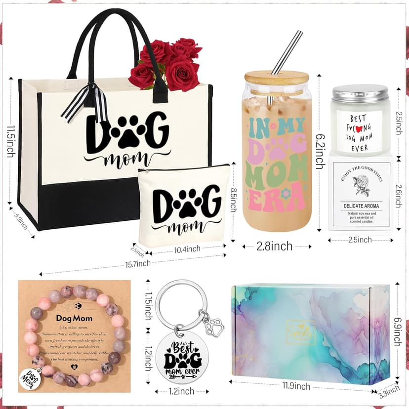 JoycuFF Dog Mom Gifts for Women, Mothers Day Birthday Christmas Gifts for Dog Mom Best Friend Sister Daughter Women Tote Bag
