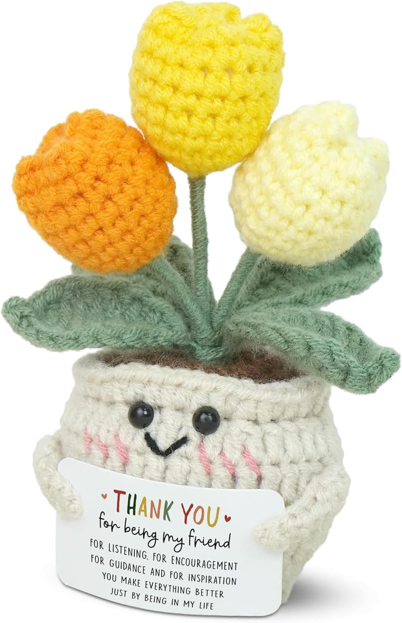 OASSIE Christmas Thank You Gifts for Women Friends - Thank You for Being A Friend Emotional Support Crochet Tulip with Card - Birthday Gifts for Women Friendship, Friend Gift for Coworker Sister