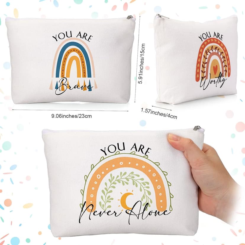 Coume 10 Pcs Rainbow Canvas Makeup Bags Bulk Inspirational Quotes Cosmetic Zipper Personalized Encouragement Travel Pouch Toiletry Bag for Women Girls Teacher Friend Birthday