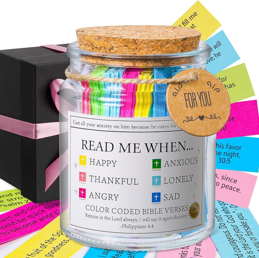 Bible Verse Jar, Read Me When Bible Verses Jar for Emotions and Feelings, Christian Gifts for Women, Men, Birthday Gifts for Mom,Graduation Gift for Her, Prayer Cards Comes With A 48-inch Ribbon Bow