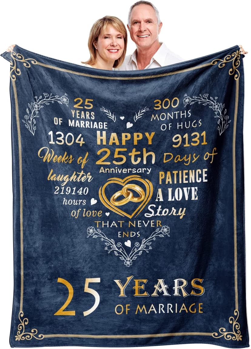 Mosslink Gifts for 25th Anniversary Blanket, 25th Silver Wedding Anniversary Couple Gifts for Dad Mom Parents Friends, 25 Years of Marriage Throw Blankets for Husband Wife Her Him 50"x60"