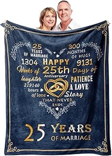 Mosslink Gifts for 25th Anniversary Blanket, 25th Silver Wedding Anniversary Couple Gifts for Dad Mom Parents Friends, 25 Years of Marriage Throw Blankets for Husband Wife Her Him 50"x60"
