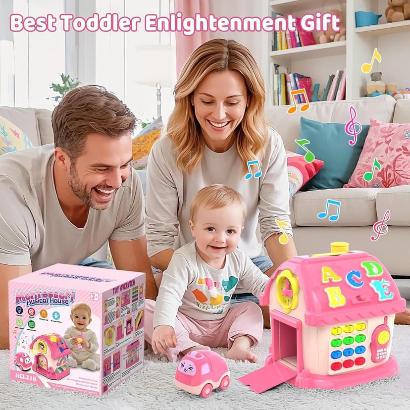 Montessori Toys for 1 Year Old Girl Gifts, 12-in-1 Musical House Toddler Learning Toys for 1-2, 1st First Birthday Gifts for Girls and Boys Baby 6-12 12-18 6-24 Months