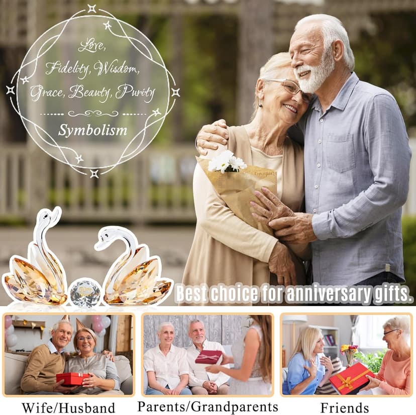 YWHL 50th Wedding Anniversary Swan Gifts for Parents, 50 Years for Couple, Crystal Swan Figurine Decoration for 50 Years of Marriage