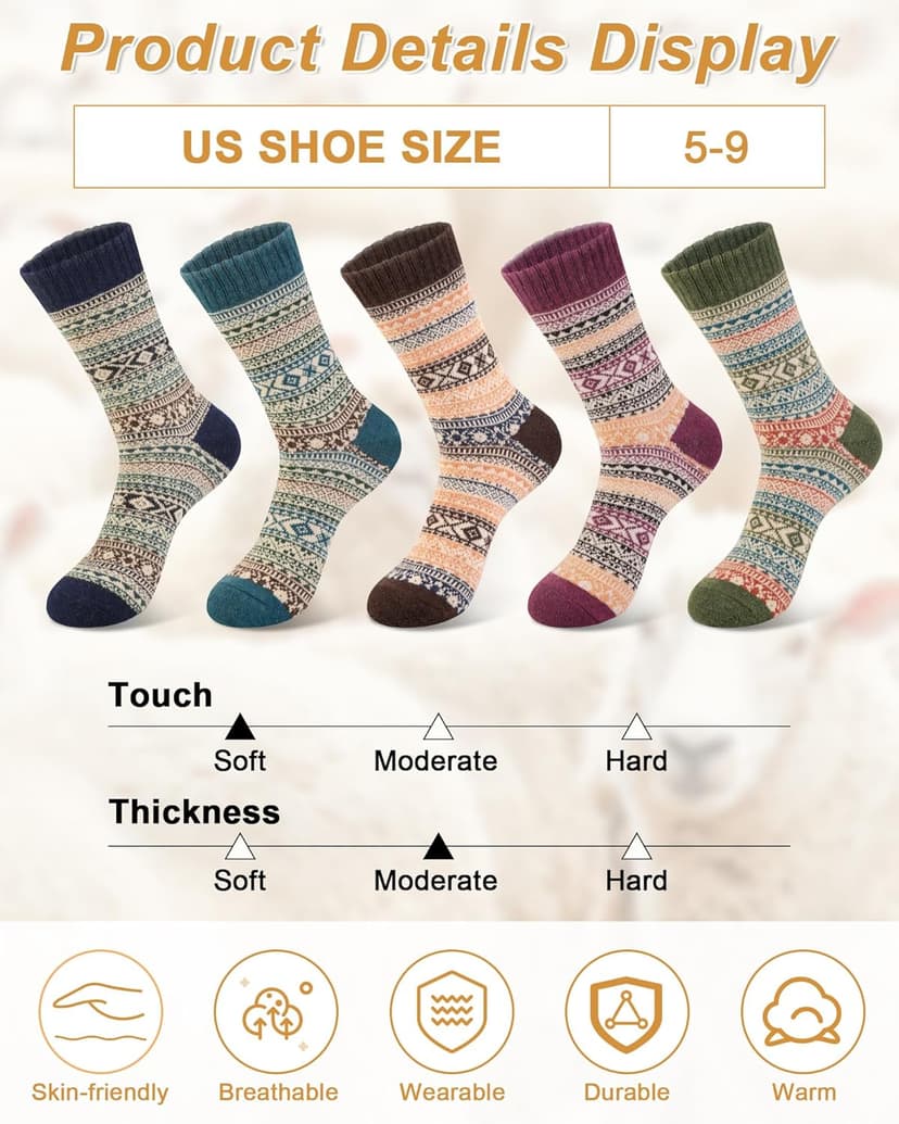 Senker Fashion Womens Wool Socks, Stocking Stuffers Gifts for Women Men Warm Soft Crew Boot Sock for Winter Hiking