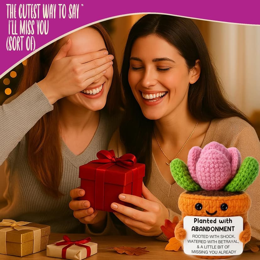 Funny Coworker Leaving Gift – Crochet Succulent Plush with Humor Message – Farewell Gift for Women Who are Quitting, Burned Out, or Betrayed, Supportive Decor for Divorce, Heartbreak,Goodbye, Breakup