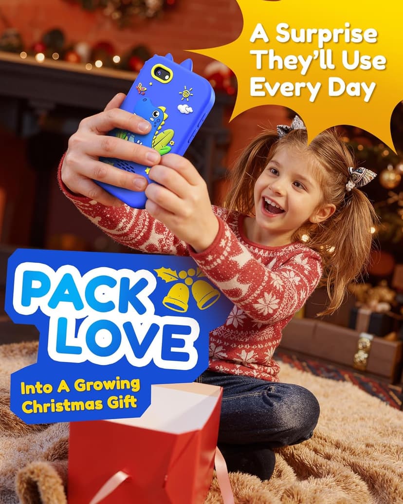 KOKODI Kids Smart Phone Toys, Birthday Gifts Idea Dinosaur Toys for 3 4 5 6 7 8 Year Old Boys, Touchscreen HD Digital Dual Video Camera, Preschool Learning Toy for Kids 3-5 Travel Trip Activity (Blue)