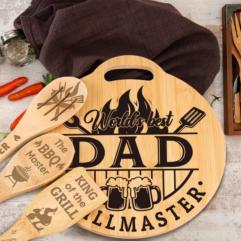 Dad Birthday Gift - Engraved Bamboo Cutting Board Set, Unique Gifts for Dad from Daughter/Son, Fathers Day Christmas Birthday Gifts for Dad Daddy Father
