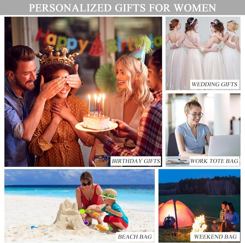 BeeGreen Embroidery Monogram Initial Tote Bag for Women Teacher Mom Friend Personalized Gift for Birthday Beach Wedding Work