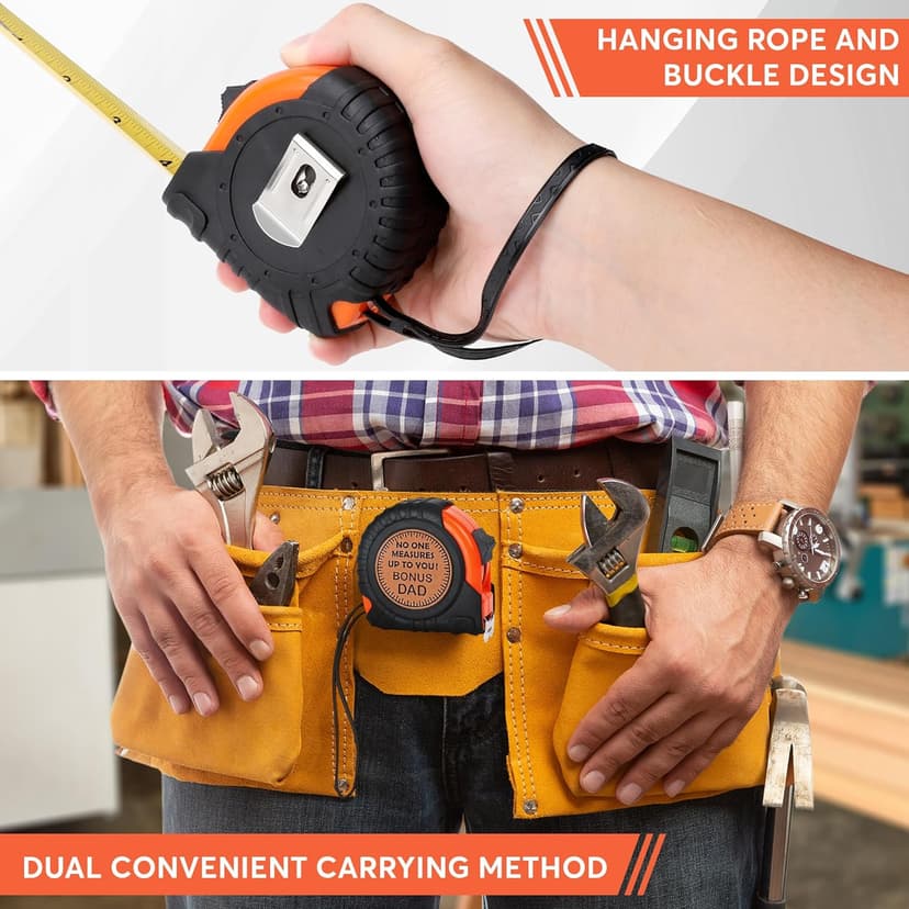 Step Dad Gifts for Birthday Christmas Bonus Dad Gifts from Daughter Son, Xmas Useful Stuff Gifts for Bonus Dad Stepdad Father in Law, Genuine Leather Engraved 25 FT Tape Measure Tools Step Dad Gifts