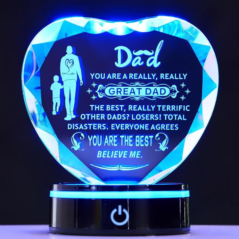 Inspiring Laser Engraved Heart-Shaped Crystal lamp, a Gift for The Best dad, a Gift for Children to give to Fathers, preparing for Dad's Birthday, Father's Day, Christmas, and Valentine's Day