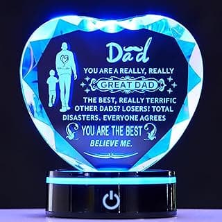 Inspiring Laser Engraved Heart-Shaped Crystal lamp, a Gift for The Best dad, a Gift for Children to give to Fathers, preparing for Dad's Birthday, Father's Day, Christmas, and Valentine's Day