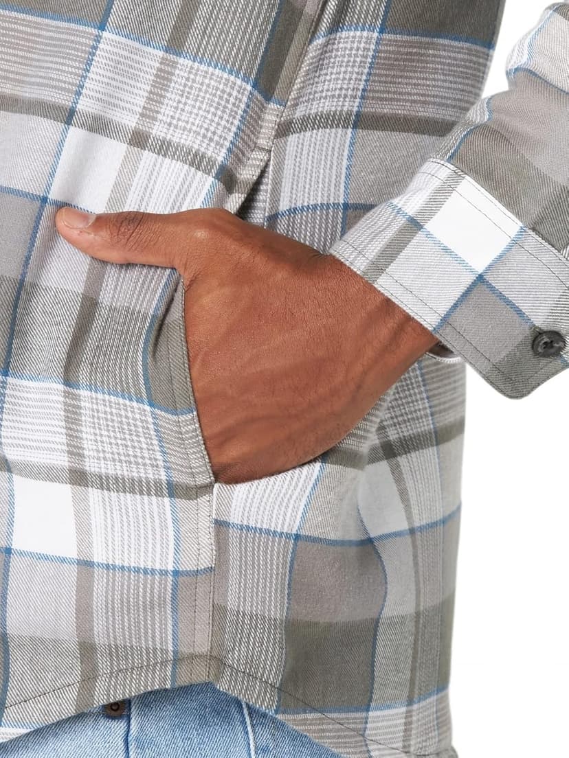 Wrangler Authentics Men's Long Sleeve Quilted Lined Flannel Shirt Jacket with Hood