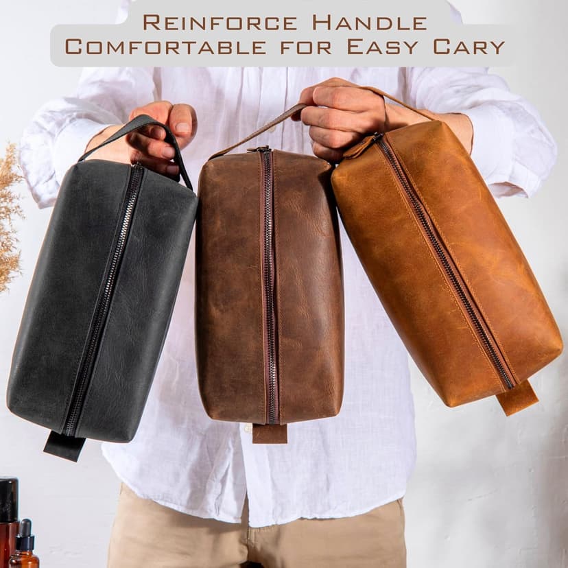 Personalized Leather Toiletry Bag for Men – Custom Engraved Shaving Dopp Kit with Name or Initial, Travel Gift for Groomsmen, Husband, Dad, Boyfriend, Birthday, Christmas, Anniversary, Gifts for Men