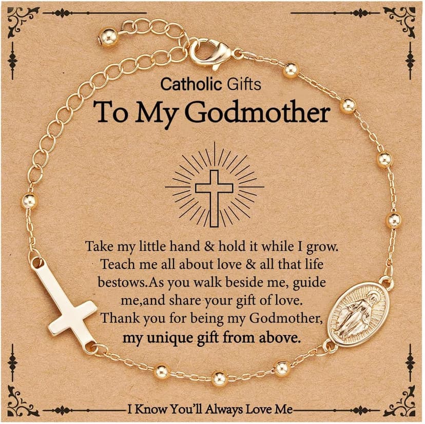 Catholic Virgin Mary Cross Bracelet Gifts for Girls Teens Women, Rosary Beads Charm Link Chain Bracelet Christmas Christian Religious Jewelry Gifts