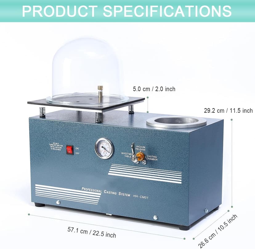 HAADID Vacuum Investing Casting Machine 2L - Vacuum Casting Machine with 3 CFM Pump & Bell Jar for Jewelry Casting Molds Processing 110V CM01