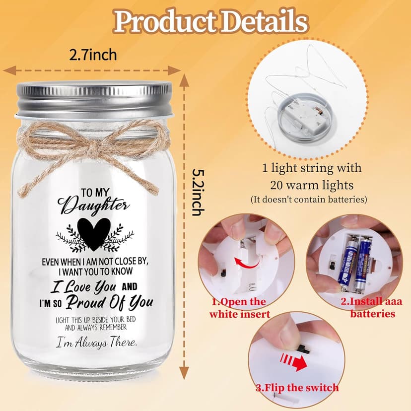 Gift for Daughter, Daughter Birthday Gifts from Mom Dad, Mother Daughters Gift, Daughters Gifts Mother's Day Graduation Decorative Jar Light Night
