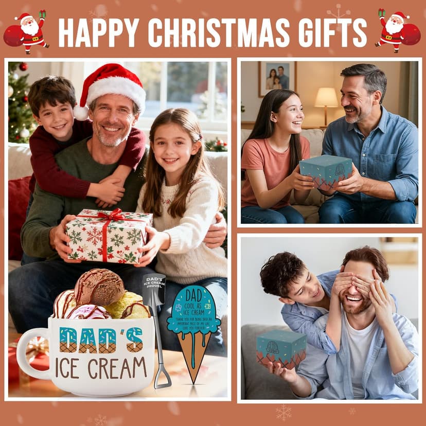 YEUYUQIU Christmas Dad Gifts from Daughter Son Wife - Ideal Christmas Fathers Day Birthday Gifts for Daddy Father Father in Law New Dads, Best Dad Ever Gift - Cool Dad's Ice Cream Bowl Shovel Set