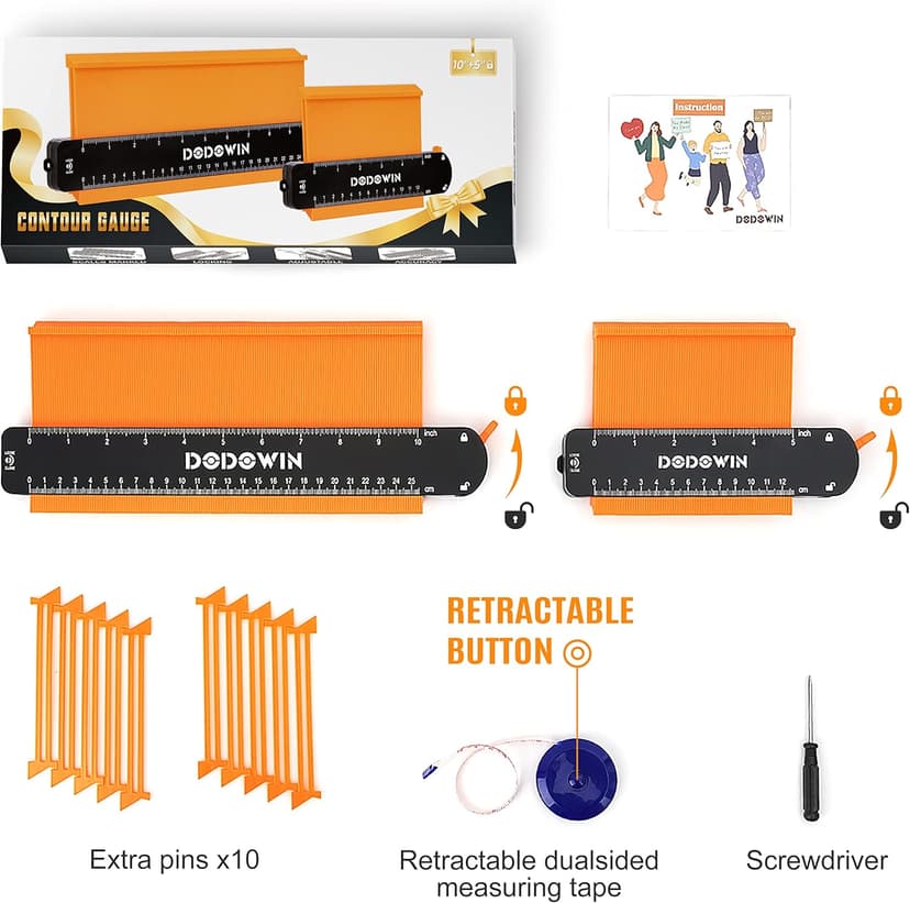 dodowin Contour Gauge Tool,Fathers Day Gifts for Men Birthday Dad Husband Him, Super Gauge Shape Outline Tool for Woodworking, Flooring Measure Tools,Anniversary/Boyfriend Gift