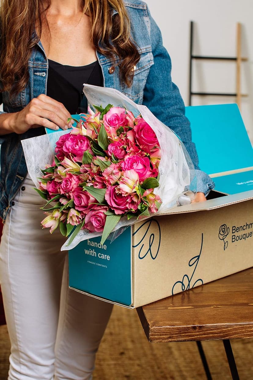 Benchmark Bouquets - Charming Roses & Alstroemeria (Glass Vase Included) - Fresh Flowers for Delivery - Gift for Graduation, Birthday, Anniversary, Sympathy, Get Well, Congratulations