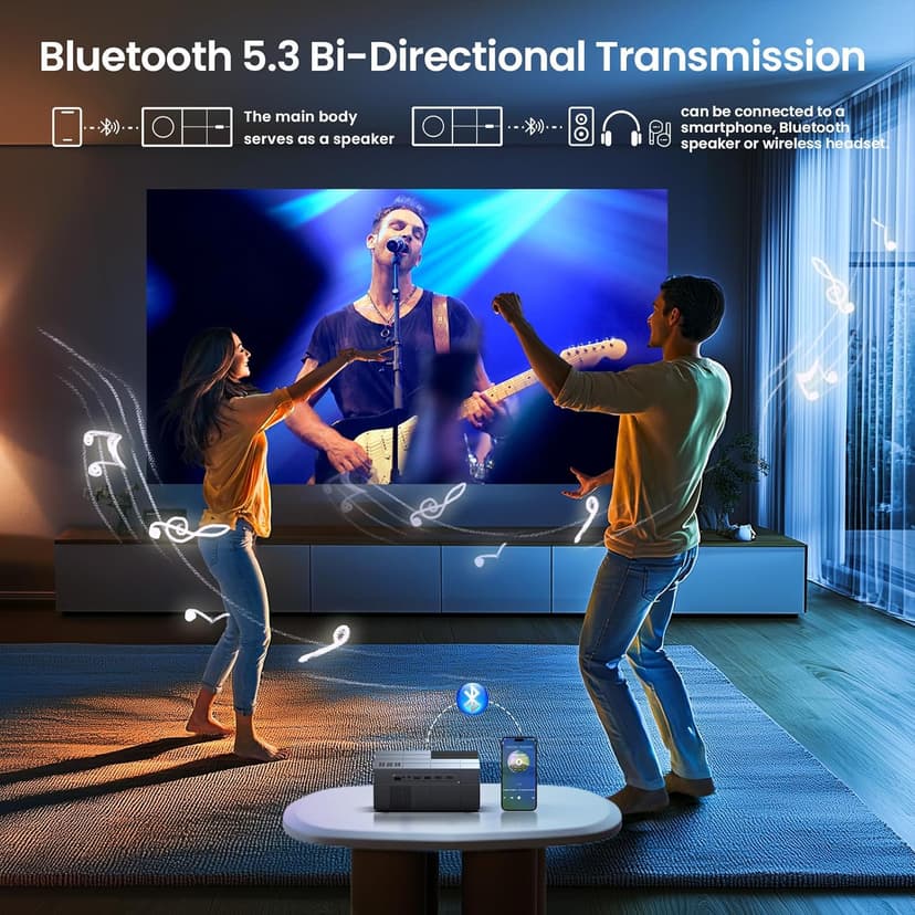 Projector with WiFi6 and Bluetooth5.3 - [High Brightness/Electric Focus]Outdoor Movie Projector and Screen,YOWHICK Portable Smart Home Projector 1080P 4K Supported for Movie Night/Home Theater/Bedroom
