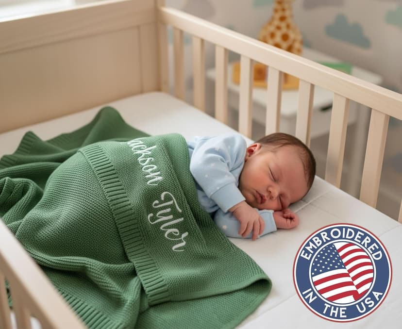 Personalized Baby Blanket, 100% Organic Certified Cotton, Customized Swaddle Blanket with Name, Receiving Blankets for Boys and Girls, Perfect Custom Gifts for Newborns, Kids and Baby Showers