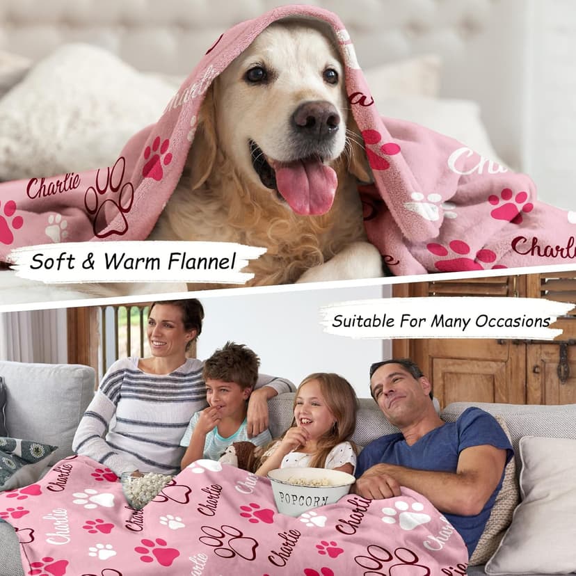Personalized Dog Blanket, Customized Pet Blankets with Name Picture, Throw Blanket for Small Medium Large Dog Puppy Cat