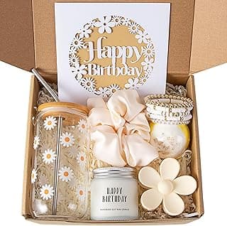 JTEWB Birthday Gifts For Women, Teen Girl, Her, Happy Birthday Gift Box For Girl, Women, Sister, Daughter, Friends, Cute Daisy Aesthetic Glass Cups Gift Set 7pcs