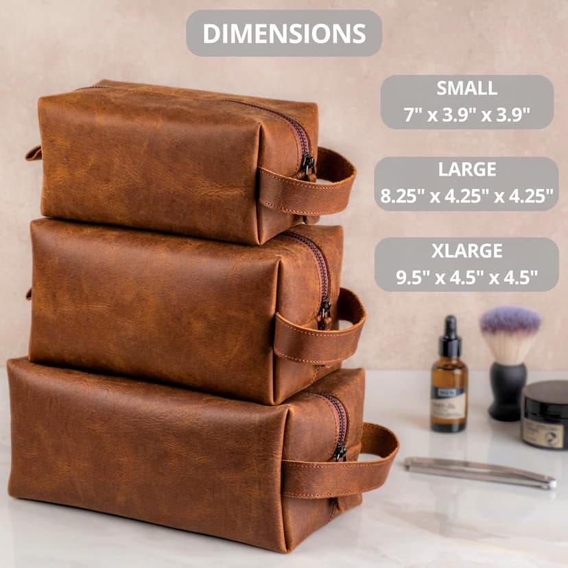 Personalized Leather Toiletry Bag for Men - Handmade Custom Engraved Dopp Kit, Perfect Gift for Dad, Husband, Birthdays & Anniversaries, Groomsmen Gifts, Travel Size Bag, Gifts for Him