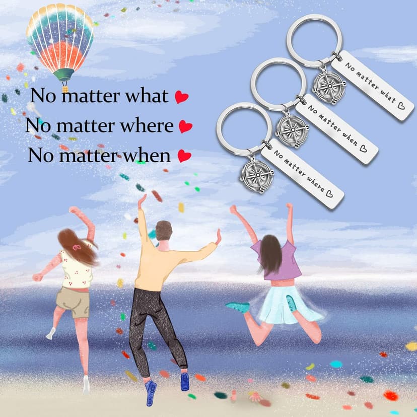 WUSUANED No Matter What Where When Compass Best Friend Keychain Set Long Distance Friendship Gift For Sister Best Friends