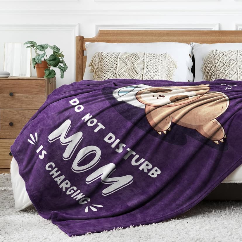 Funny Gifts for Mom Christmas, Mom is Charging Sloth Blanket, Birthday Gifts for Moms from Daguther Son, Moms Gift for Mothers Day, Soft Sloth Throws Blanket for Mother 60" x 50"