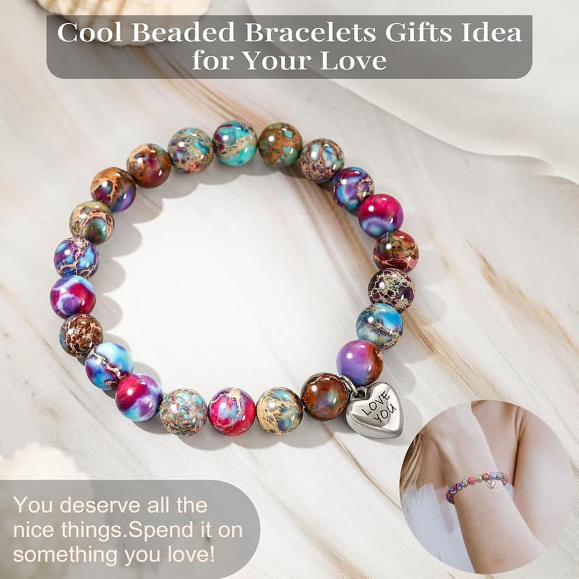 Stocking Stuffers for Teens, Christmas Gifts for Mom from Daughter Beaded Bracelets for Women Teen Girl Gifts Adjustable Charm Link Bead Birthday Graduation Gift for Her Girlfriend Sister