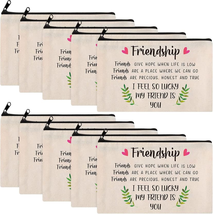 Saintrygo 10 Pieces Friendship Gifts for Women Good Friend Cosmetic Bags Funny Long Distance Friendship Makeup Bags Christmas Gift Travel Toiletry Makeup Zipper Pouch for BFF Soul Sister(Leaf Style)
