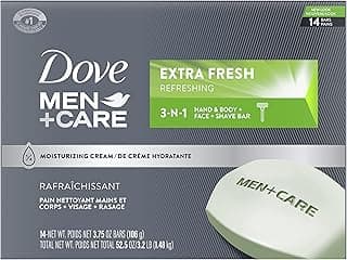 DOVE MEN + CARE Dove Men+Care Bar 3 in 1 Cleanser for Body, Face, and Shaving Extra Fresh 14 Bars to Clean and Hydrate Skin Body and Facial Cleanser Mandarin Citrus, Patchouli, and Rosemary scent 3.75 oz