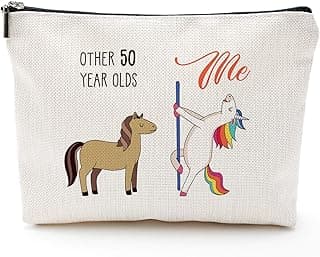 Blue Leaves 50th Birthday Gifts for Women - 1975 Birthday Gifts for Women, 50 Years Old Birthday Gifts Makeup Bag for Mom, Wife, Friend, Sister, Her, Colleague, Coworker(Makeup bag-50th Unicorn)