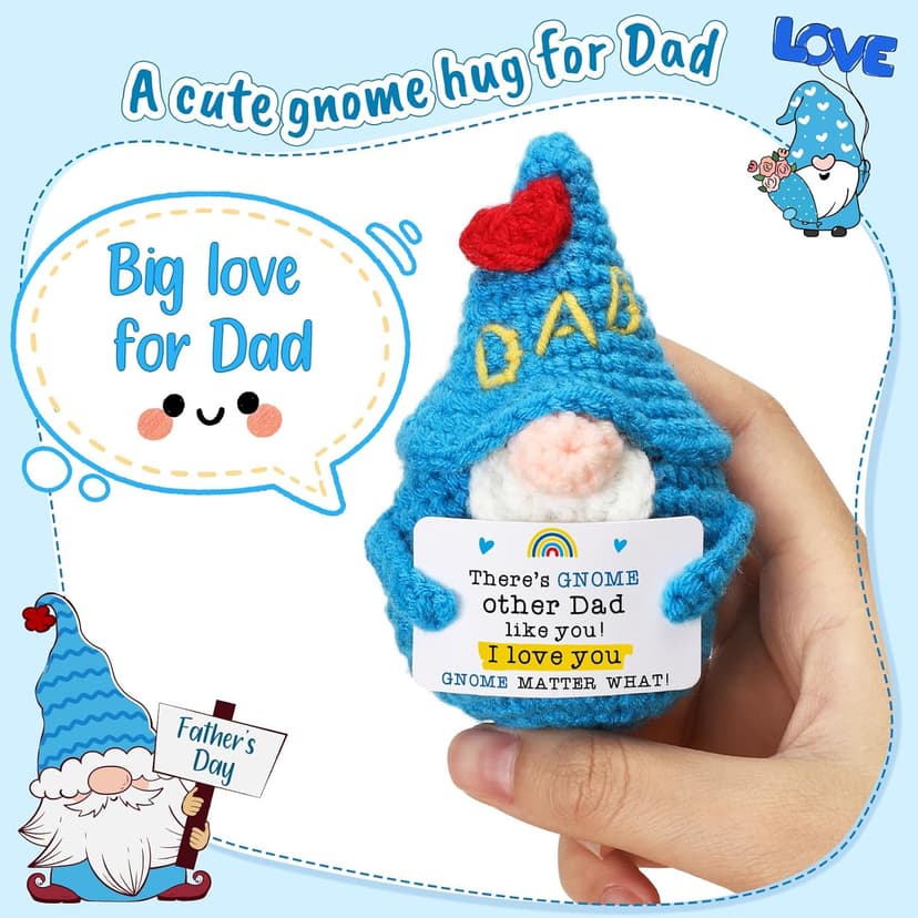 Dad Gifts Fathers Birthday - Handmade Knitted Gnome Funny Gift for Father's Day Birthday Christmas, Cute Gnome for Father Papa Present from Daughter Son, I Love You Gnome Matter What