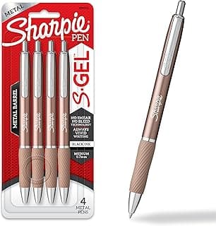 Sharpie S-Gel Gel Pens Sleek Metal Barrel Champagne Medium Point (0.7mm) Black Ink 4 Count