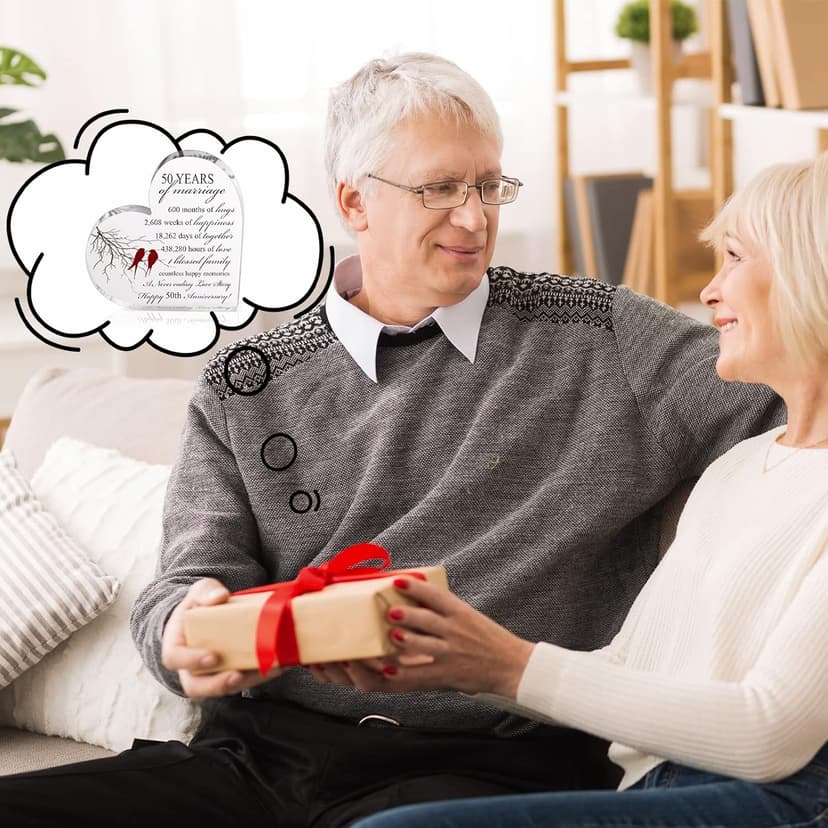 Qunclay 50th Years of Marriage Gift Wedding Anniversary Souvenir Heart Marriage Keepsake Decoration Present for Couple Parent Women Mom Husband Wife He She Friend Grandparents