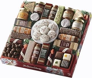 The Swiss Colony 27 Favorites Food Gift Set, Summer Sausage Meats and Cheeses, Assorted Chocolates, Candies, Petits Fours, Cheese & Charcuterie Board Gifts Basket, Holiday, Christmas - Holiday Red Box