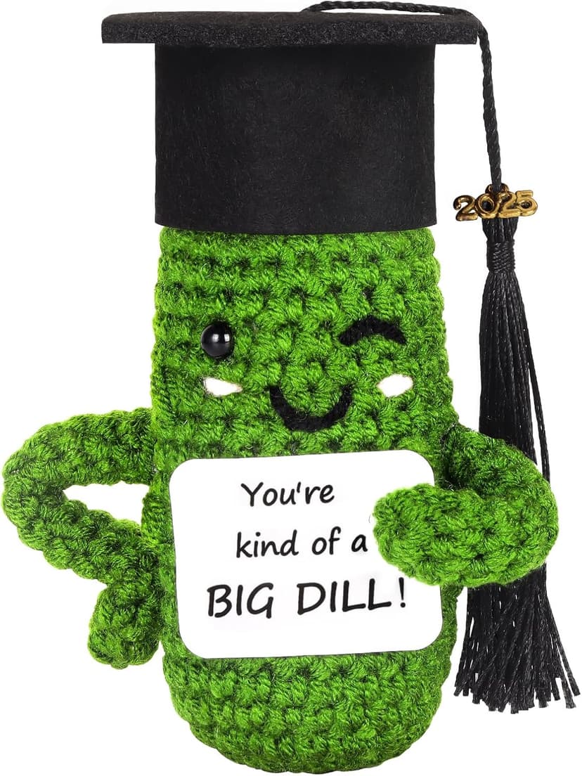Primo Lines 2025 Graduation Gift - Handmade Crochet Emotional Support Pickle Doll with Cap, 4.73" Cute Knitted Potato Plushie, Unique Keepsake for Graduates, Friends & Anxiety Relief