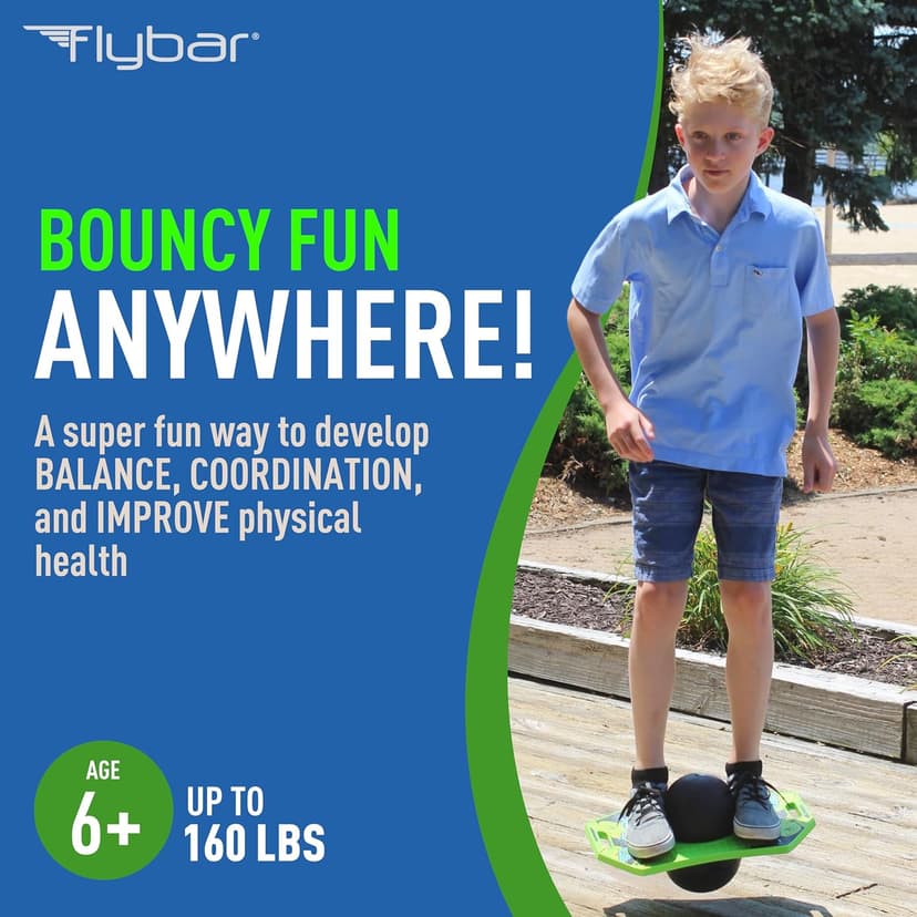 Flybar Pogo Trick Ball for Kids – Balance Bounce Board with Anti-Slip Deck – Pump Included - Indoor & Outdoor Toys for Boys and Girls Fun Way to Reduce Screen Time Supports up to 160 lbs – Ages 6+