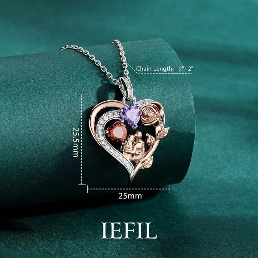 Iefil Christmas Gifts for Women Wife - 925 Sterling Silver Birthstone Necklace for Women, Anniversary Birthday Gifts for Wife Girlfriend Mom