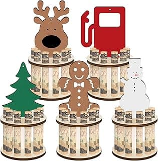 Kigley 5 Pieces Christmas Money Holder Ornaments with 10 Holes Handmade Wooden Christmas Cash Holders, Money Holder Xmas Ornaments Holiday Table Decorations(Assorted Style)