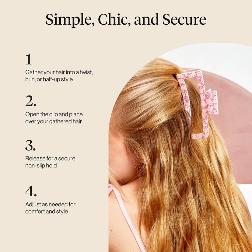 Kitsch Hello Kitty Recycled Plastic Jumbo Claw Clip, Extra Large claw Clips for Thick Hair, Big Hair Clips for Thin Hair | Ideal Gifts for Women (1 Piece, Pink Kitty Faces)